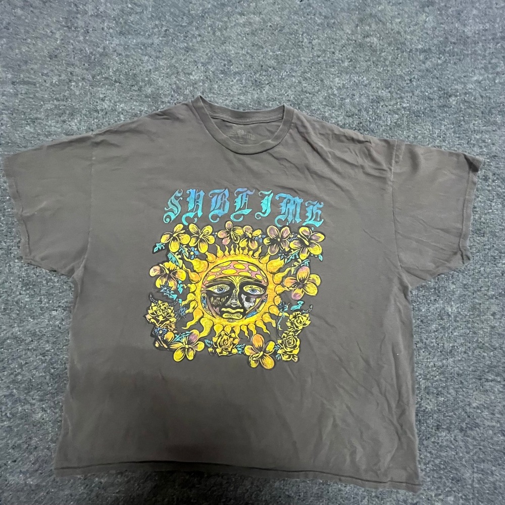 Sublime T-Shirt Mens Size XL Faded Black Sun Flower Graphic Band Short Sleeve